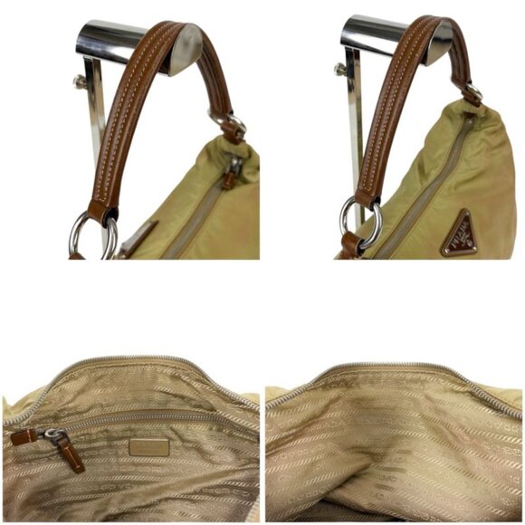 Prada One Shoulder Bag Triangle Logo Hobo Soho Khaki Brown Tessuto Nylon - Picture 7 of 12